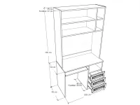 Tina íróasztal+felső elem méretrajz